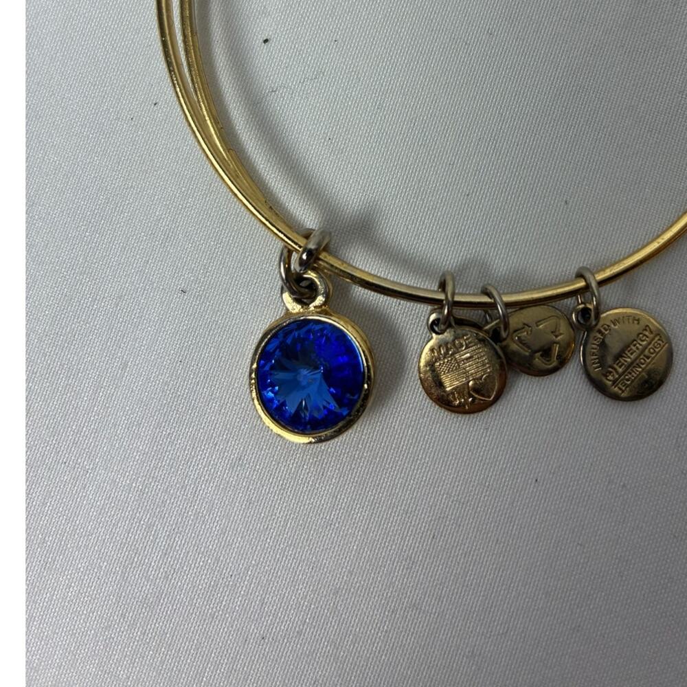 Alex and Ani Blue Crystal Bangle Gold Tone Expandable Bracelet